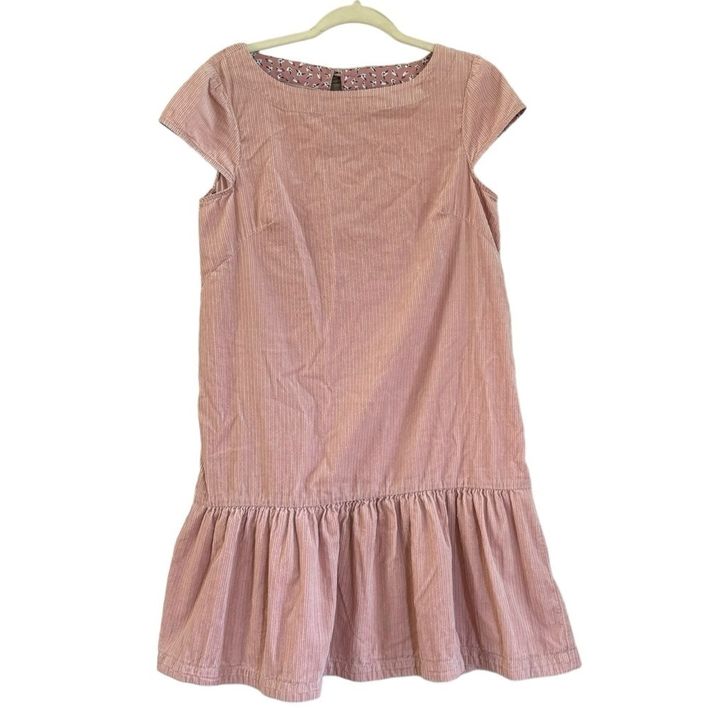 Mauve Anthropology Pink Drop Waist Flounce Corduroy CottageCore Dress Size 4